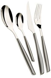 BUGATTI, Glamour, Set Posate 24 Pezzi in Acciaio Inox 18/10 e Manico Colore Argento. Set Posate 6 Persone Composto da 6 cucchiai, 6 forchette, 6 coltelli e 6 cucchiaini caffè
