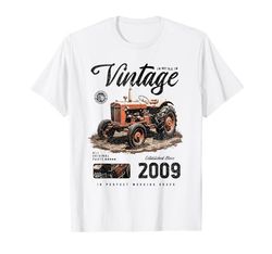 Birthday Farmer Vintage Tractor Born nel 2009 Maglietta