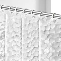 OTraki Shower Curtain 72 x 78 Inch Semi Transparent 3D Water Cube Design Bath Curtain EVA Waterproof and Mould Proof Resistant Washable Thicken Bathroom Curtain 182 x 200 cm with 12 Curtain Hooks