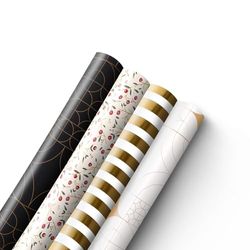 Kraft & Co Paquete de 4 papeles de regalo de 44 cm x 5 m, papel de estraza de diseño festivo de calidad, ecológico, reciclable, ideal para regalos, artes y manualidades (20 m en total), tradicional