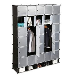 Penderie Armoire Cubes étagère Rangement 25 casiers Plastique modulable DIY bibliothèque Hxl 234x180 cm, Noir