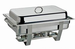 APS Chafing Dish "Chef" - con un contenitore per alimenti in acciaio inossidabile profondo 65 mm, due contenitori per la pasta combustibile, una bacinella per l'acqua, coperchio, telaio e manici lunghi cavi