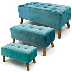 Noor Living Design Products 50174 Tabouret, Aspect Velours, Bleu pétrole Doux, XL