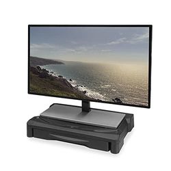 ACT AC8210 - Soporte para Monitor con cajón (tamaño A4, Altura Regulable para Escritorio, Pantalla máx. 32", Peso máximo 10 kg, Patas de Goma Antideslizantes para Mayor Estabilidad)