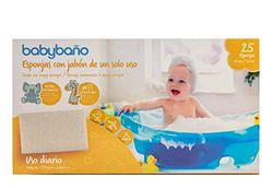 Babybaño Éponge de bain jetable pour bébés et enfants de 0 à 3 ans - Éponge de bain à usage unique avec gel pédiatrique et dermatologique - Lot de 25