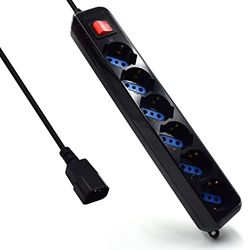 Ewent EW3925 Base múltipla 1,5 m 6 saídas CA preto - várias bases (1,5 m, 6 saídas AC, Tipo L, preto, 250 V, 10 A)
