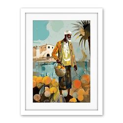 Artery8 Mediterranean Fisherman Preparing for the Market Artwork Framed Wall Art Print 18X24 Inch
