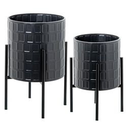 DRW Lot de 2 Pots avec Pieds en métal Noir 36 x 36 x 59 cm