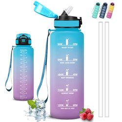 Drinkfles, 1,5 liter, waterfles met rietje, lekvrij, gemakkelijk te reinigen, motiverende drinkfles, met veiligheidssluiting, drinkflessen voor fitness, camping, yoga, reizen