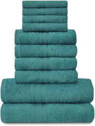 GC GAVENO CAVAILIA Set familiare di asciugamani, 10 pezzi, 100% cotone, 4 asciugamani per il viso e 4 per le mani, 2 teli da bagno Foglia di t