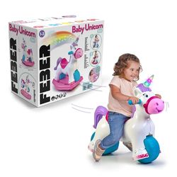 FEBER Baby Unicorn, loophulp in eenhoornvorm, 2-in-1 loophulp en wip, met wie- en trompetgeluid, ontwikkelt psychomotorische vaardigheden, kinderen vanaf 3 jaar, beroemd (FED35000)