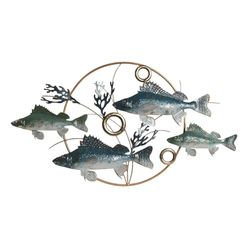 Home ESPRIT Decorazione da Parete Blu Dorato mediterraneo Pesce 91 x 4,5 x 50 cm