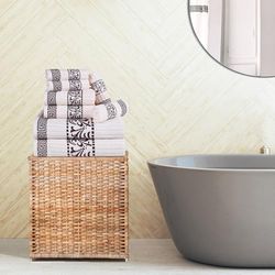 Superior 8-delige katoenen handdoeken, zeer absorberende pluche decoratieve Boheemse, Griekse sleutelversiering jacquard dobby rand, gezichtshanddoeken 33 x 13 inch, handdoeken 40 x 76 cm,