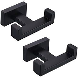 Angle Simple Ganchos dobles para toallas de baño, de acero inoxidable, para pared, color negro mate, paquete de 2
