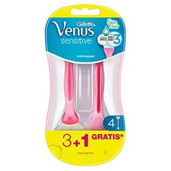 Venus Gillette Sensitive - Maquinillas de afeitar desechables para mujer, 3 + 1
