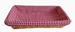 Red Checked Lined Flat Rectangular Wicker Tray