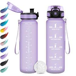 Sportfles, 1 l, waterfles met tijdsweergave, motiverende waterfles met filter, lekvrij, gemakkelijk te reinigen, voor kantoor, yoga, fietsen, school