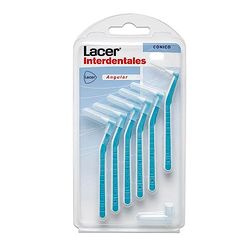 LACER - Escova interdental angular cônica pack 6 unidades, cabo angulado, máxima eficiência, filtros Tynex, elimina a placa bacteriana