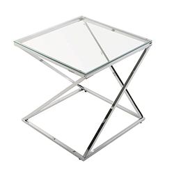 Versa Trento mesa auxiliar para a sala de estar, quarto ou cozinha. Moderna mesa baixa, medidas (L x L x An) 51 x 51 x 51 cm, cristal e metal, prateado