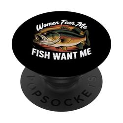 Retro Fishing Women Love Me Fish Fear Me Lubina Fishing Legend PopSockets PopGrip Adhesivo
