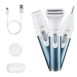 BarberBoss 3-in-1 Electric Women Razors, Bikini Trimmer, Shaver for Women, Rechargeable Lady Shaver for Facial, Arm, Leg, Armpit & Bikini Hair Removal, Portable Women’s Electric Trimmer