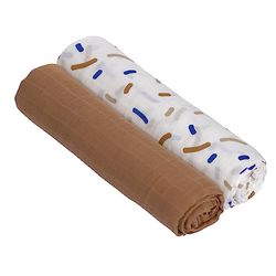 LÄSSIG Bébé Couverture de puériculture Drap de puériculture Lot de 2 en coton 120 x 120 cm/Heavenly soft Swaddle XL Little Mateys royal blue