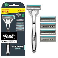 Wilkinson Sword - Rasoio Quattro Sensitive - Confezione con 1 manico e 5 lame di ricarica