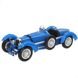 Burago Maquete carro Bugatti Type 59 1934, escala 1:18, estilo vintage em azul com detalhes cromados, fabricado em metal die-cast, portas e capô de abertura manual, interior detalhado (78103)