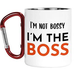 Karabijnhaak Mok | Camper Cup | Thermische Mokken | I'm Not Bossy I'm The Boss | Grappige werkvrouw man natuur liefhebber buiten wandelen CMBH182