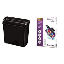 Fellowes Distruggi documenti P-25S, a striscia, 5 fogli, uso personale & 5306114 Pouches Di Plastificazione per Documenti, Formato A4, 80 Micron, Confezione da 100 Pezzi, 125 my