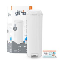 Diaper Genie Nappy Bin with 1 Easy Roll Refill 18 Bags, Platinum White