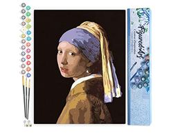 Figured'Art Peinture par Numéro Adulte Vermeer La Jeune Fille à la Perle - Activité Manuelle Kit de Loisir Créatif DIY Numéro d'Art Complet - 40x50cm sans châssis en bois