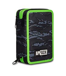 Appack hoesje met 3 ritssluiting, zwart, compleet met potloden, stiften enz.., school en vrije tijd