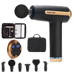 SALTER EE6817BLKSTKEU7 Premium spiermassagepistool, draagbare sportherstelmassager met koffer, 6 verwisselbare opzetstukken, 30 intensiteits-/snelheidsopties, oplaadbare batterij van 2000 mAh,S,Zwart