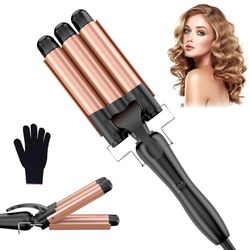 Boucleur à cheveux professionnel avec cône à friser, fer à boucler en céramique de 25 mm pour des boucles parfaites et des cheveux ondulés – Style polyvalent et durable, boucleur 3 tete, Or Rose