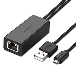 UGREEN Adattatore Rete per TV Stick, Chromecast 1, Chromecast 2, Chromecast Ultra, Adattatore USB Rete Ethernet Adapter Micro USB a RJ45 LAN con Cavo di Alimentazione USB 2.0.