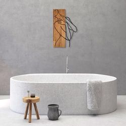 Elegant Decorative Wooden Wall Accessory, Walnut & Black, 36 x 58 cm, 50% Wood (3 cm) & Metal (1.5 mm), Unique Texture & Colour Variations