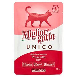 Migliorgatto Unico Delicata Mousse Cibo Umido per Gatti, Prosciutto, 85g