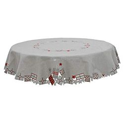 Mr Crimbo Christmas Tablecloth Grey Fabric Luxury Embroidered Xmas Presents Stars - 70" Round