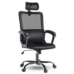 Sweetcrispy Bureau à Dossier, Ergonomique en Maille, avec Appui-tête et Soutien Lombaire, Chaise roulante réglable en Hauteur, Noir, Taille Unique