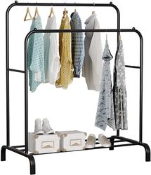 edihome, Clothes Rail, Coat Stand, Rack, Double, for Bedroom, 110X150X54 cm, Resistant, Metal, with Shoe Support, Organizer, Easy Assembly (Black)