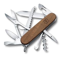 Victorinox Huntsman Bois Couteau de Poche Suisse, Léger, Multitool, 13 Fonctions, Tire Bouchon, Grand Lame, Voir, Bois