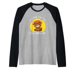 It's Fine I'm Fine Kawaii Heifer Scottish Highland Cow Lover Maglia con Maniche Raglan
