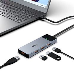 Qhou Hub USB A, Adaptateur 4 en 1 USB A vers USB 3.2 (4 Ports USB 3.2 Gen 2) avec Câble de 50 cm de Long, Compatible avec Ordinateurs Portables/Tablettes/Souris/Claviers/Autres Équipements de Classe A