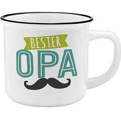 GRUSS & CO Mok motief "Opa" | New Bone China porselein, emaille look, 35 cl | geschenk opa, verjaardag, mok met spreuk | 45767