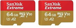 SanDisk Extreme microSDXC card plus SD adapter plus RescuePRO Deluxe, up to 170 mB/s, with A2 App Performance, UHS-I, Class, 10, U3, V30, Yellow, 64GB (Pack of 2)