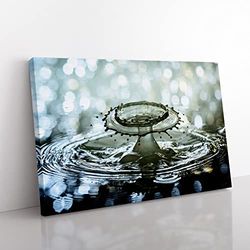 Drop of Water Rain No.2 Modern Canvas Wall Art Print Ready to Hang, Framed Picture for Living Room Bedroom Home Office Décor, 76x50 cm (30x20 Inch)