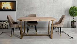 Dmora - Tavolo fisso Bisenti, Ripiano da cucina, Consolle per sala da pranzo, Ripiano rettangolare fisso, Oro e Marrone, 150 x 90 h78 cm