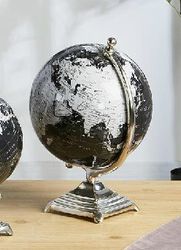 DonRegaloWeb DRW - Boule du Monde - Globe terrestre Noir avec Pied métal argenté 30 cm x 20 cm diamètre