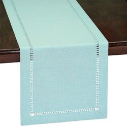 Grelucgo Handgjord enfärgad matbordslöpare, byråhalsduk, dubbelsydd (Aqua, 14 x 36)